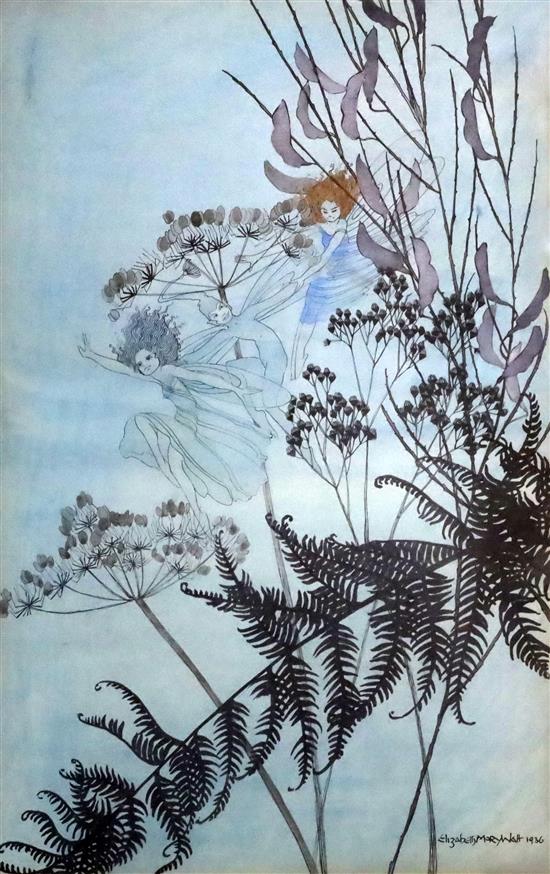 Elizabeth Mary Watt (1886-1954) Fairies among foliage 19.75 x 12.75in.